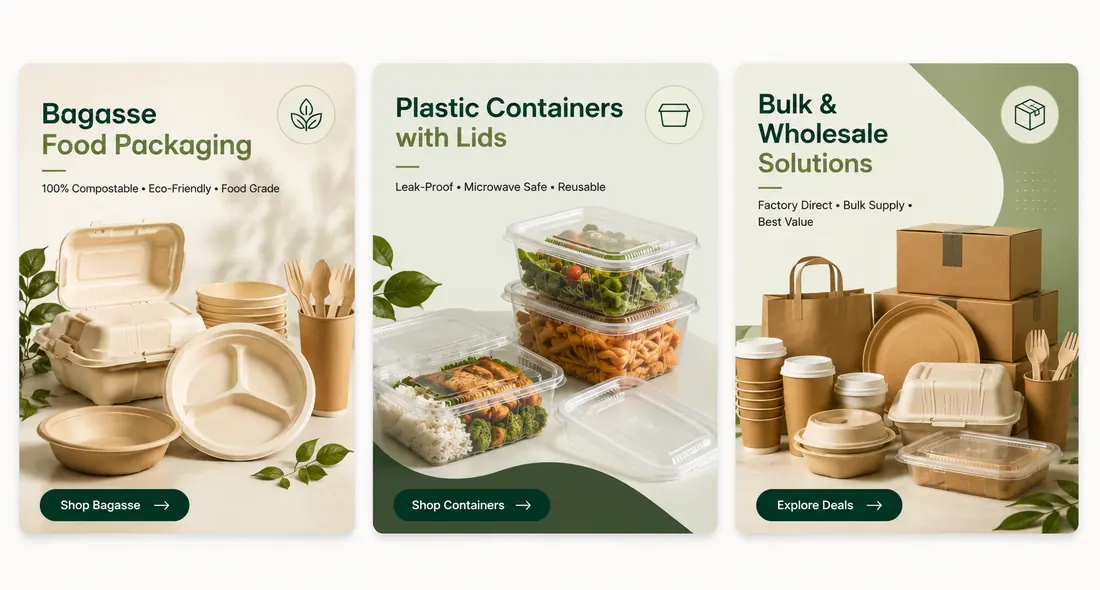 Bagasse, containers and wholesale packaging categories