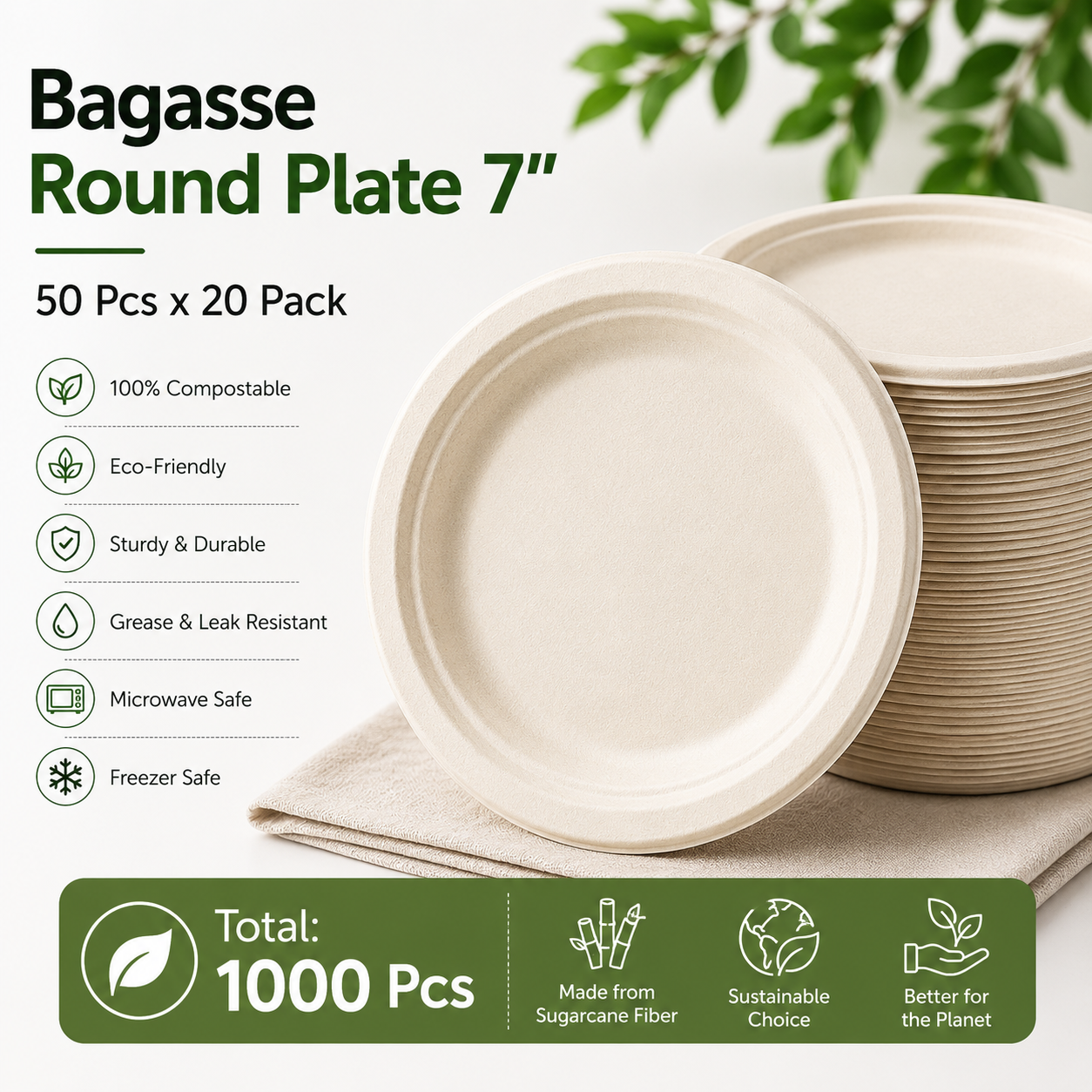 BAGASSE TABLEWARE (7 INCH ROUND PACK OF 50*20)