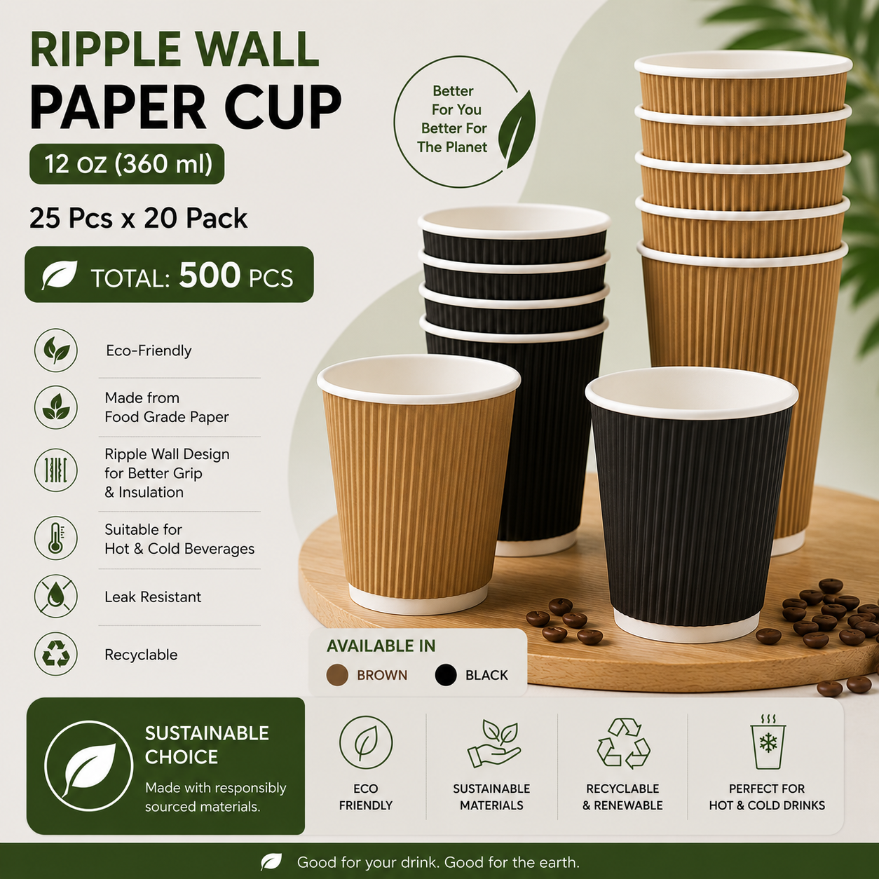 RIPPLE WALL PAPER CUP (12 OZ PACK OF 25*20)